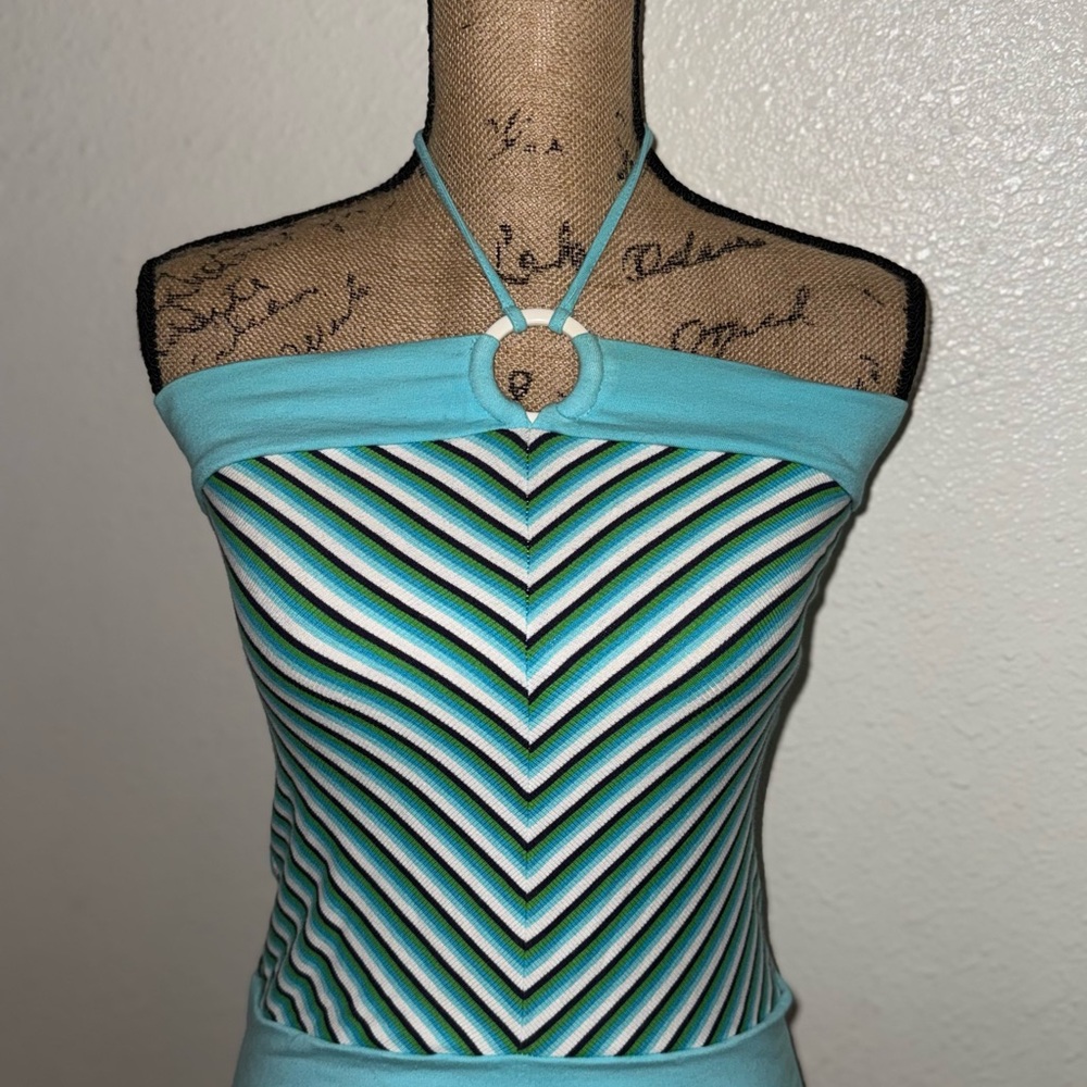 Split Striped Halter Top- Y2K, Millennial